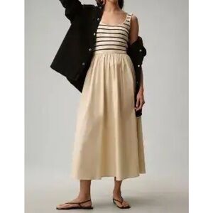 Anthropologie Moon River Twofer Small Striped Top Beige Maxi  Dress
